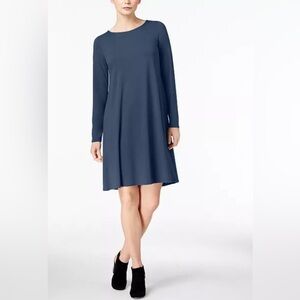 Eileen Fisher Stretch Jersey‎ A-Line T-Shirt Dress Blue Crew Neck Relaxed Fit M